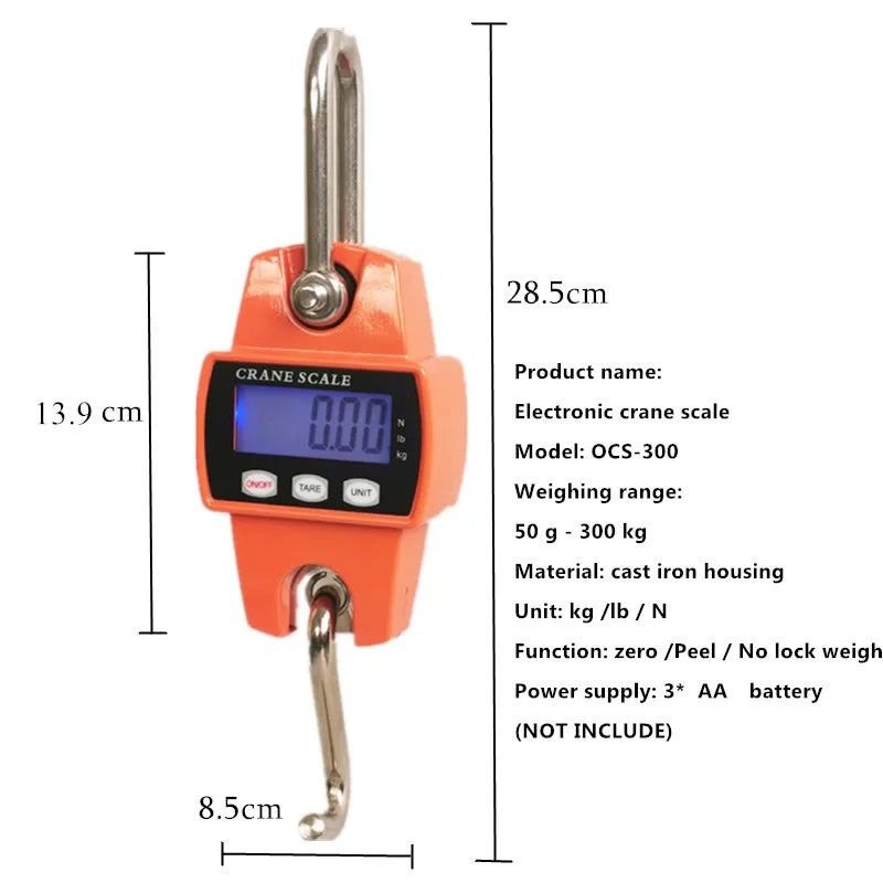 Balança digital de guindaste para pesagem 300 kg 150 kg/50 g 200 kg/100 g 500 kg/100 g balança de gancho suspensa para serviço pesado portátil digital de aço inoxidável