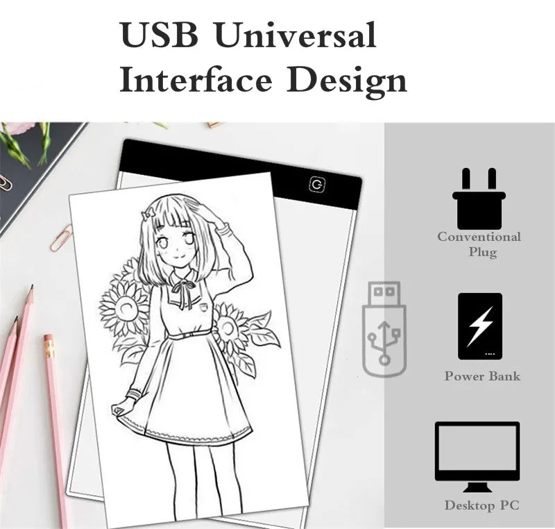 A4 A5 LED Desenho Tablet Três Níveis Digital Graphics Pad Light Pad Copy Board Arte Eletrônica Pintura Gráfica Mesa de Escrita