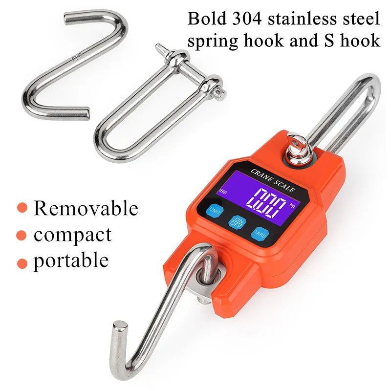 Balança digital de guindaste para pesagem 300 kg 150 kg/50 g 200 kg/100 g 500 kg/100 g balança de gancho suspensa para serviço pesado portátil digital de aço inoxidável