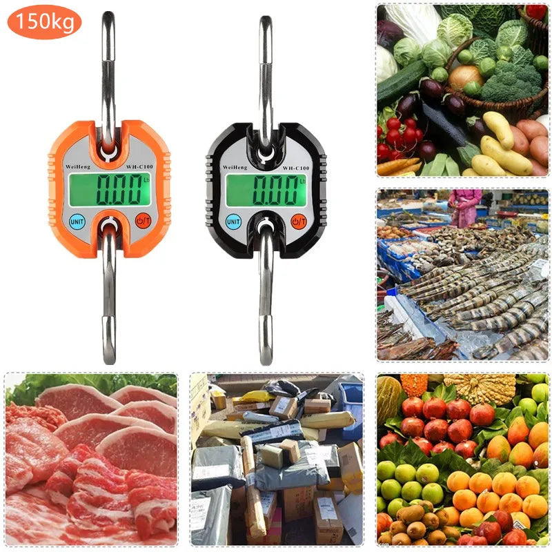Balança digital de guindaste para pesagem 300 kg 150 kg/50 g 200 kg/100 g 500 kg/100 g balança de gancho suspensa para serviço pesado portátil digital de aço inoxidável