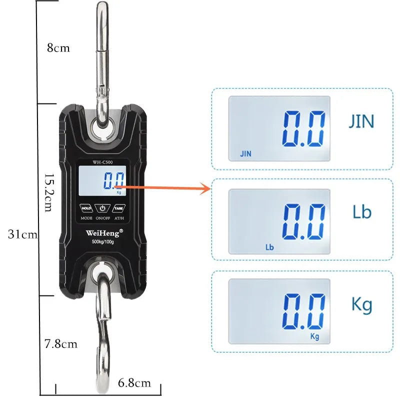 Balança digital de guindaste para pesagem 300 kg 150 kg/50 g 200 kg/100 g 500 kg/100 g balança de gancho suspensa para serviço pesado portátil digital de aço inoxidável
