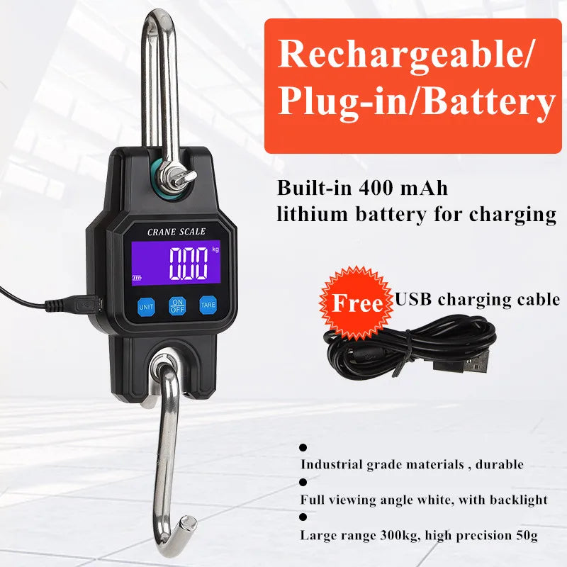 Balança digital de guindaste para pesagem 300 kg 150 kg/50 g 200 kg/100 g 500 kg/100 g balança de gancho suspensa para serviço pesado portátil digital de aço inoxidável