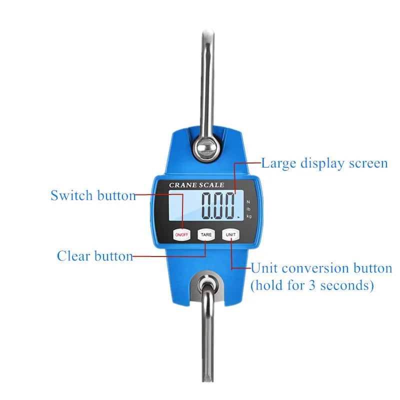 Balança digital de guindaste para pesagem 300 kg 150 kg/50 g 200 kg/100 g 500 kg/100 g balança de gancho suspensa para serviço pesado portátil digital de aço inoxidável