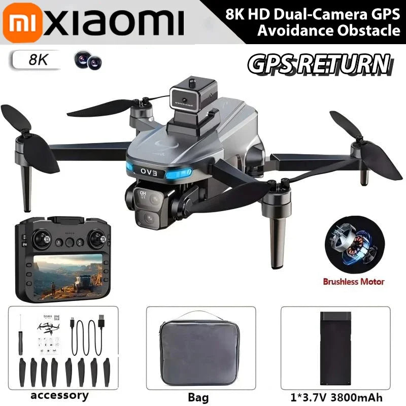 Drone profissional Xiaomi SG901 MAX com GPS, visão aérea 8K HD, evitando obstáculos com tela maior, controle remoto e drone dobrável sem escovas
