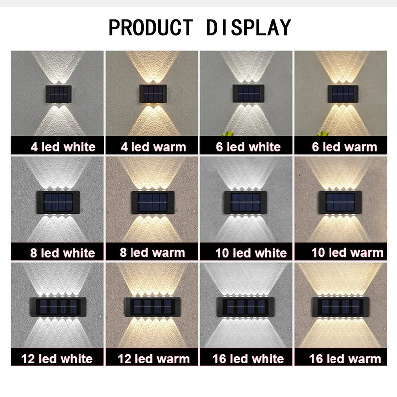 Luminária de parede solar externa à prova d'água com energia solar para cima e para baixo iluminar casa jardim quintal decoração luz solar externa