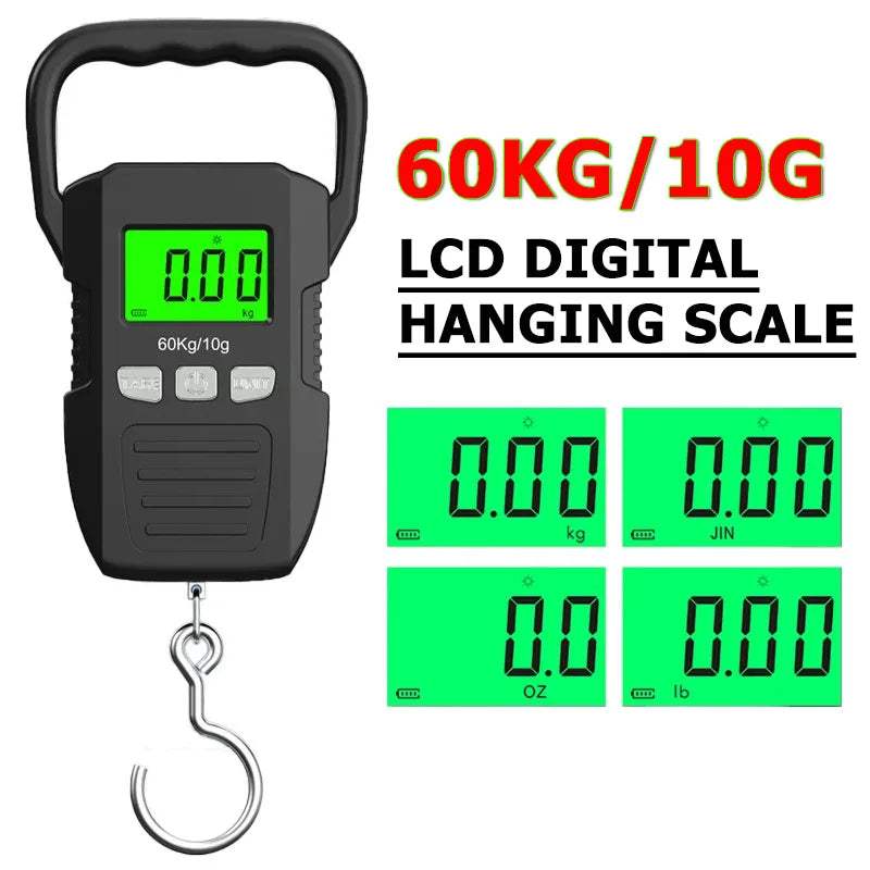 Balança digital LCD de 60 kg/10 g, balança eletrônica para bagagem, bateria/carregamento USB, ferramentas portáteis de pesagem