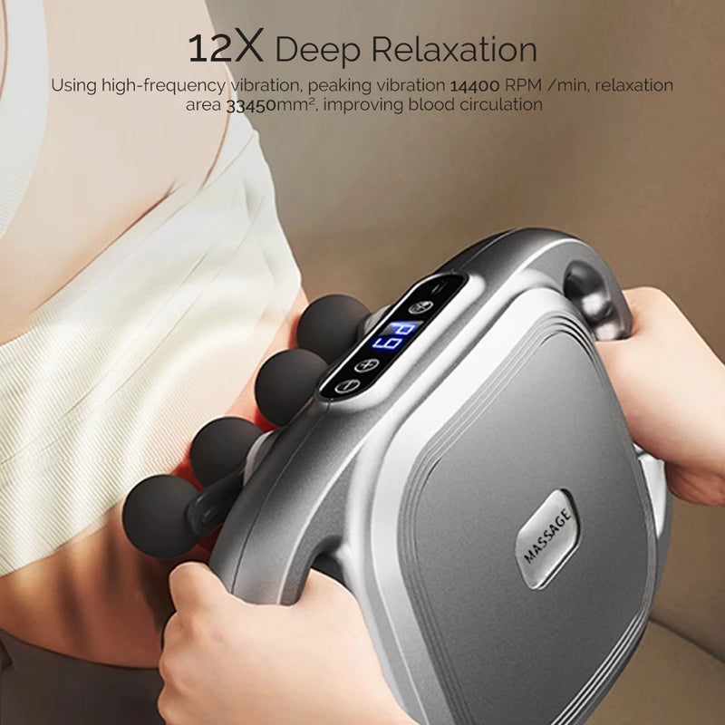 12 Cabeças de Massagem Pistola de Massagem Tecido Profundo Músculo Sem Fio Vibração de Alta Frequência Massageador Corporal Costas Pernas Pescoço Massageador
