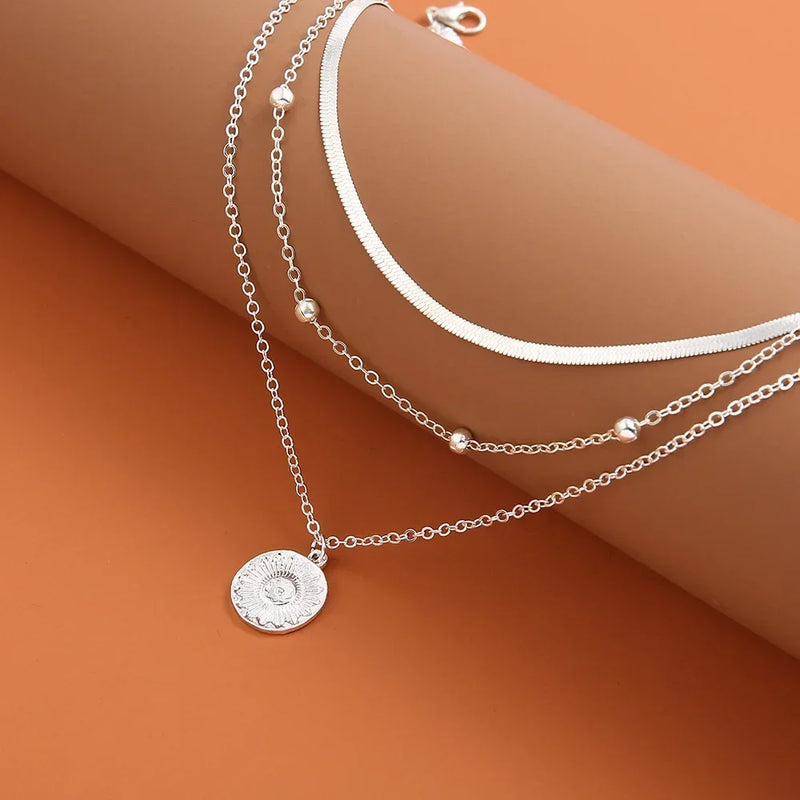 Colar redondo de três camadas de prata esterlina 925 para mulheres, pingente de corrente de cobra simples, corrente de bola, presente de festa, joias requintadas femininas