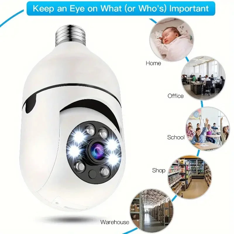 5G Bulb E27 Câmera de vigilância Full Color Night Vision Rastreamento humano automático Zoom Monitor de segurança interna Câmera Wifi