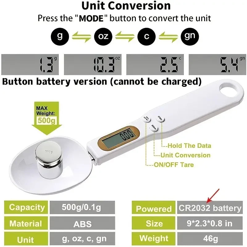 Balança de cozinha eletrônica 500g 0,1g LCD digital para medição de alimentos, farinha, colher, mini ferramenta de cozinha para leite, café