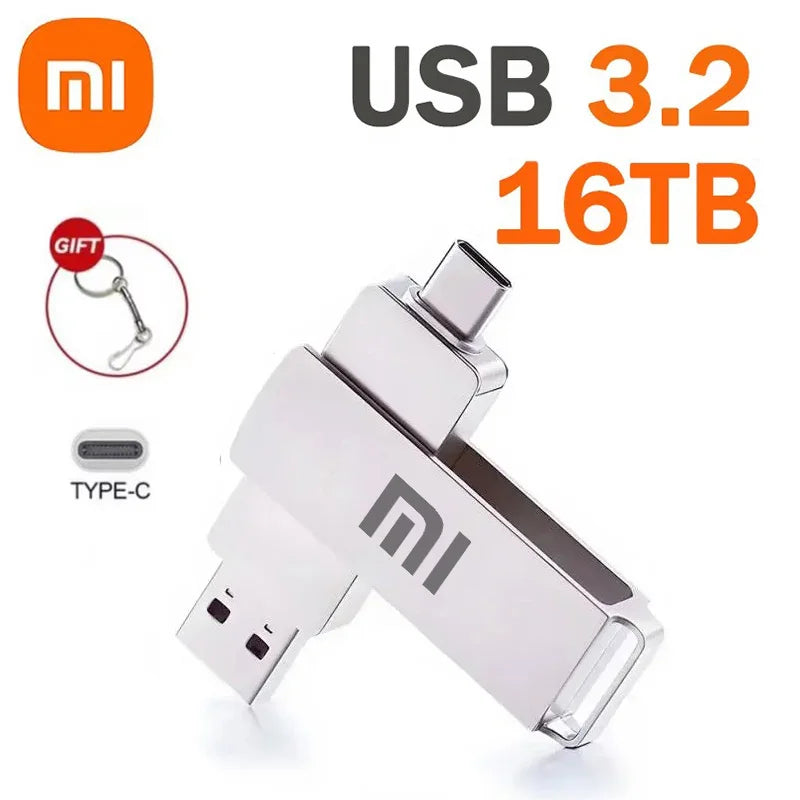 Xiaomi 16TB Flash Drive Usb 3.2 Super High Speed Flash Drive Metal Transfer Mini U Disk Pen Drive Type C Memory Disk SSD U Drive