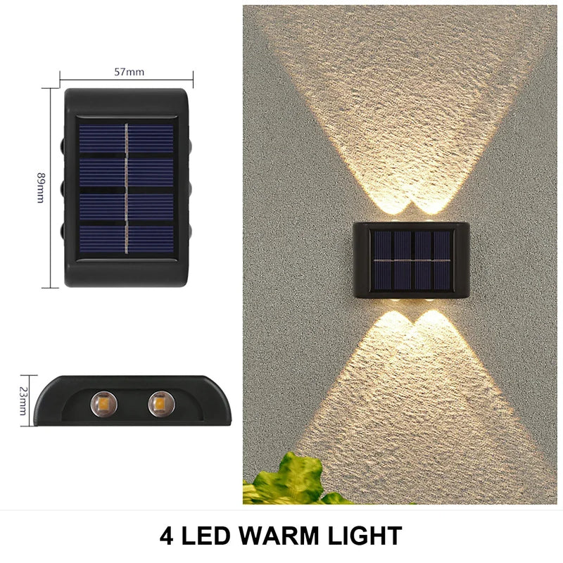 Luminária de parede solar externa à prova d'água com energia solar para cima e para baixo iluminar casa jardim quintal decoração luz solar externa