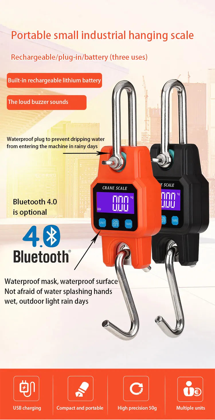 Balança eletrônica portátil WeiHeng C06 com gancho e carregamento Bluetooth, mini balança de elevação para uso doméstico