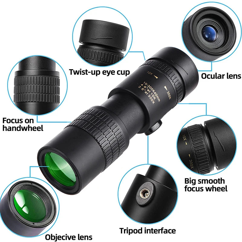 Ao ar livre 300X40 Zoom Len Spin Monoculars Telescópio Profissional de Longo Alcance Celular Foto Binóculos