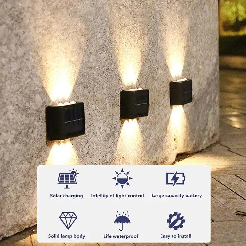 Luminária de parede solar externa à prova d'água com energia solar para cima e para baixo iluminar casa jardim quintal decoração luz solar externa