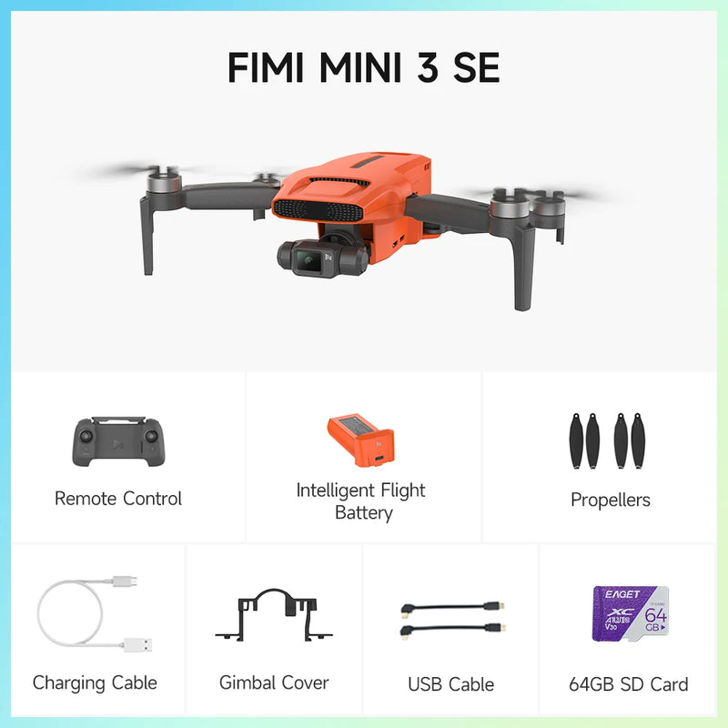FIMI MINI 3 SE novo drone 4K 30fps alcance de 9 km híbrido 3 eixos Gimbal 249g design ultraleve 12MP rastreamento inteligente mini drone profissional GPS