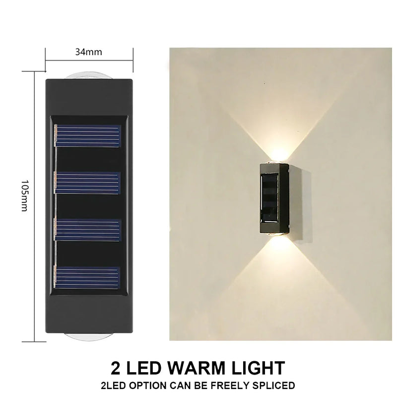 Luminária de parede solar externa à prova d'água com energia solar para cima e para baixo iluminar casa jardim quintal decoração luz solar externa