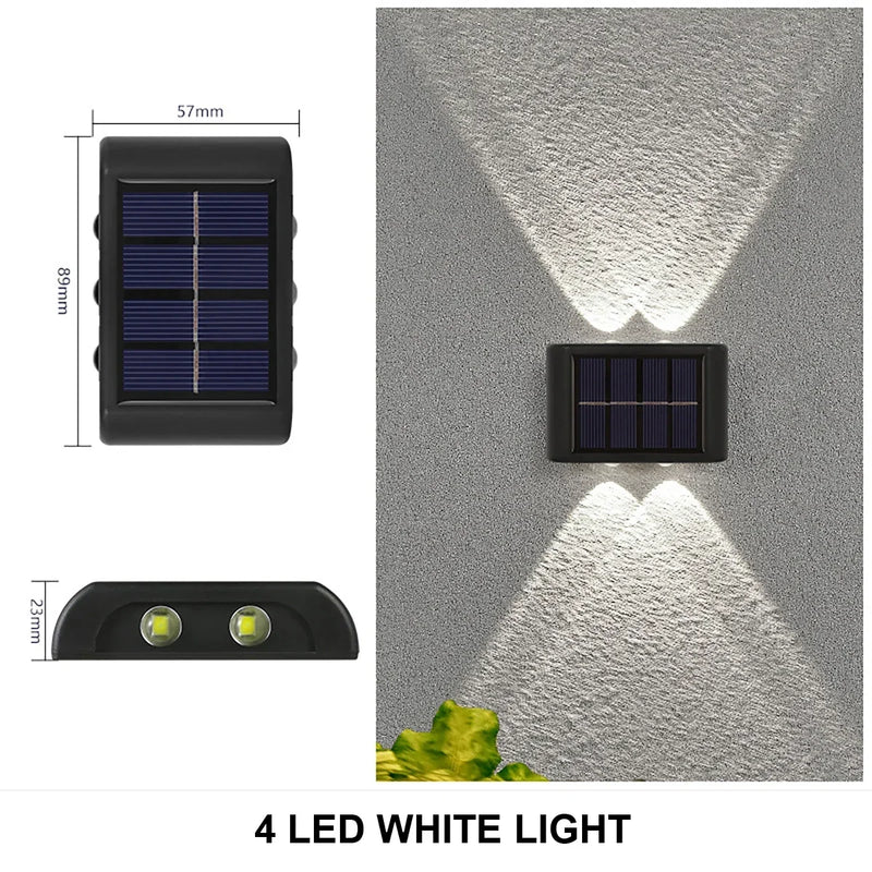 Luminária de parede solar externa à prova d'água com energia solar para cima e para baixo iluminar casa jardim quintal decoração luz solar externa