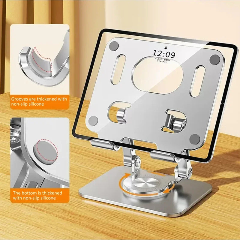 Suporte para tablet com rotação de 360° para iPad, suporte dobrável ajustável para tablet, suporte de alumínio para celular compatível com iPad Pro/Air/Mini
