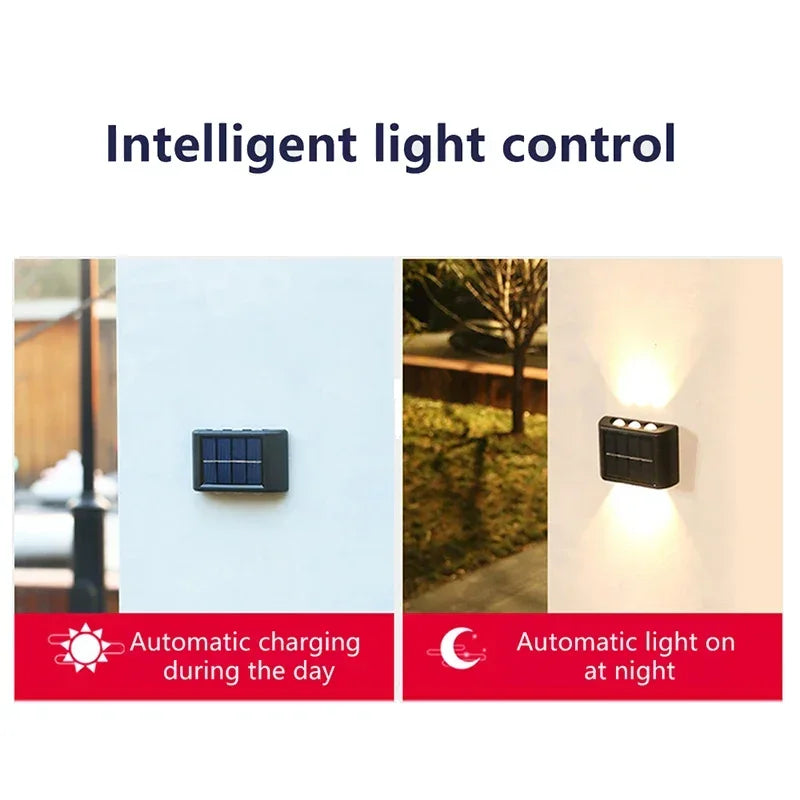 Luminária de parede solar externa à prova d'água com energia solar para cima e para baixo iluminar casa jardim quintal decoração luz solar externa