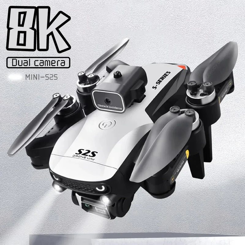 Mini drone S2S 4k 8K HD câmera de prevenção de obstáculos fotografia aérea motor sem escova dobrável rc quadricóptero brinquedo infantil
