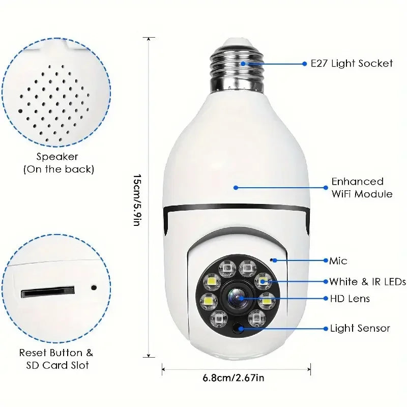 5G Bulb E27 Câmera de vigilância Full Color Night Vision Rastreamento humano automático Zoom Monitor de segurança interna Câmera Wifi