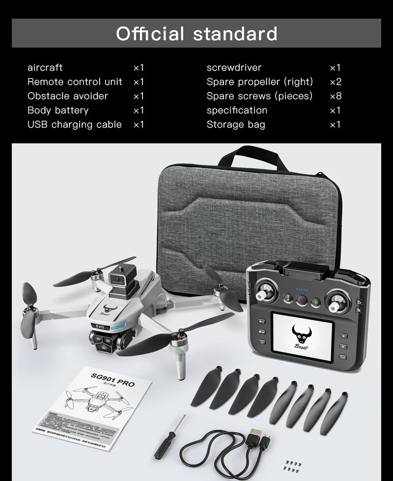 Drone profissional Xiaomi SG901 MAX com GPS, visão aérea 8K HD, evitando obstáculos com tela maior, controle remoto e drone dobrável sem escovas