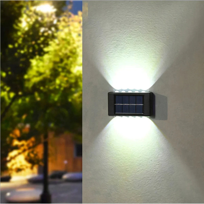 Luminária de parede solar externa à prova d'água com energia solar para cima e para baixo iluminar casa jardim quintal decoração luz solar externa