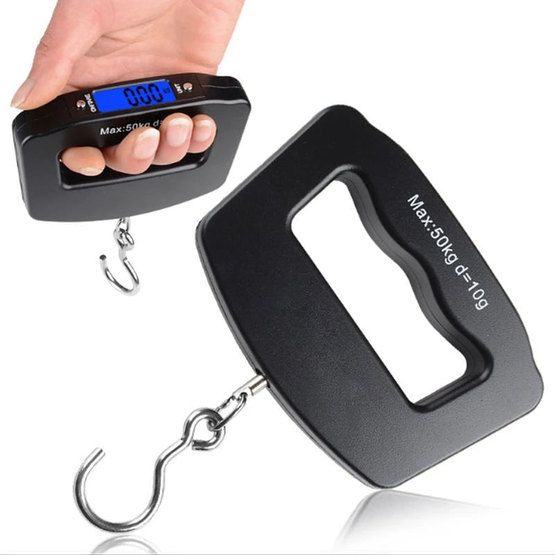 Balança portátil de 50 kg/110 lb com LCD digital para malas, mala de viagem com alça, bolsa para pesagem de peixes, balança suspensa com gancho