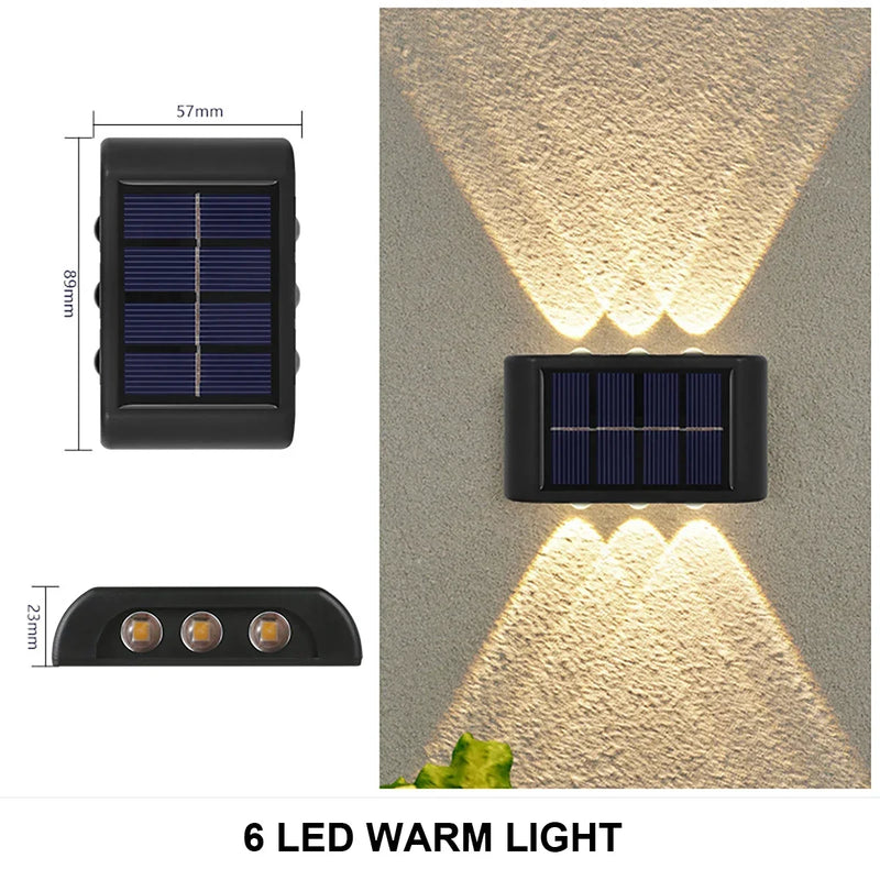 Luminária de parede solar externa à prova d'água com energia solar para cima e para baixo iluminar casa jardim quintal decoração luz solar externa