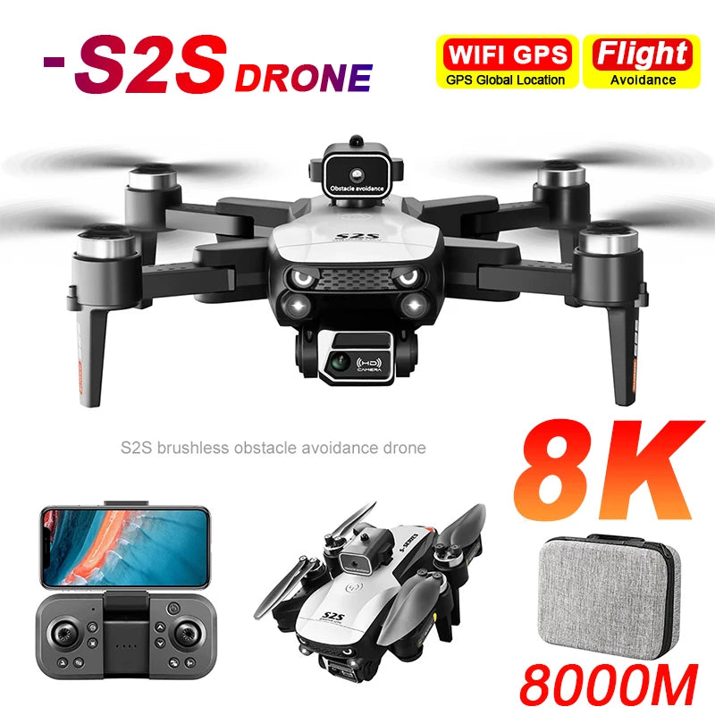 Mini drone S2S 4k 8K HD câmera de prevenção de obstáculos fotografia aérea motor sem escova dobrável rc quadricóptero brinquedo infantil