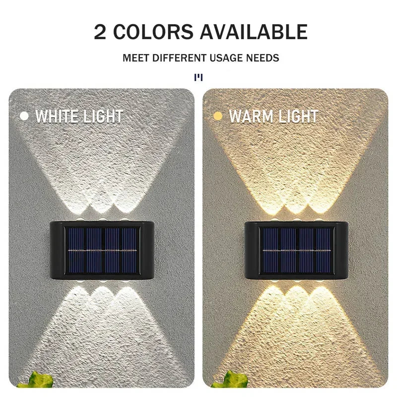 Luminária de parede solar externa à prova d'água com energia solar para cima e para baixo iluminar casa jardim quintal decoração luz solar externa