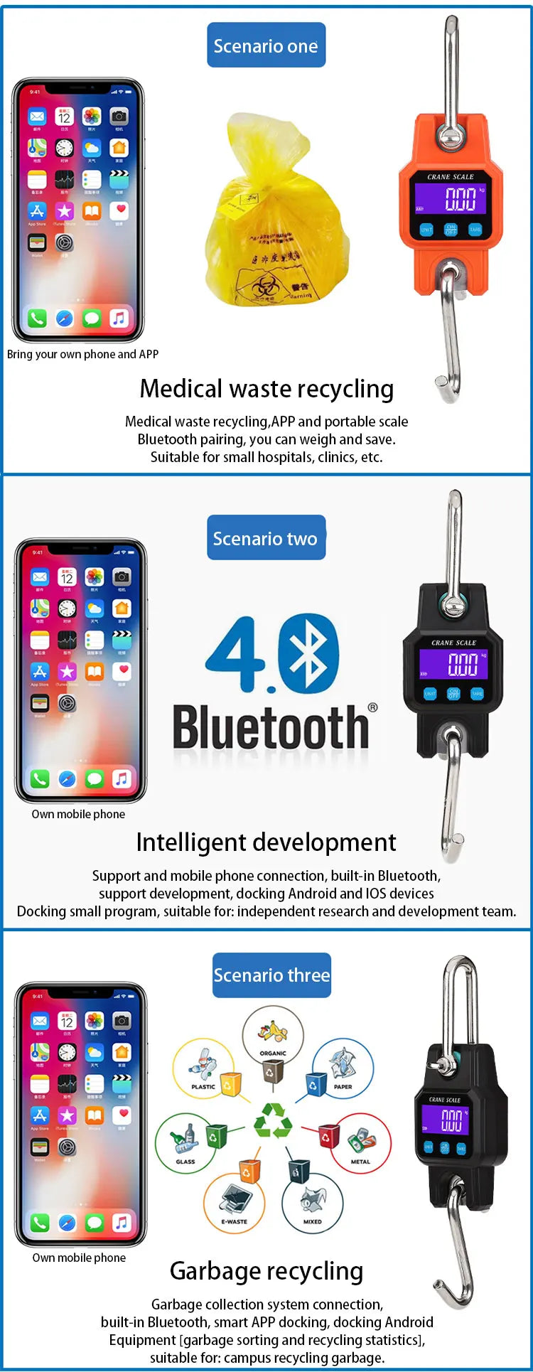 Balança eletrônica portátil WeiHeng C06 com gancho e carregamento Bluetooth, mini balança de elevação para uso doméstico