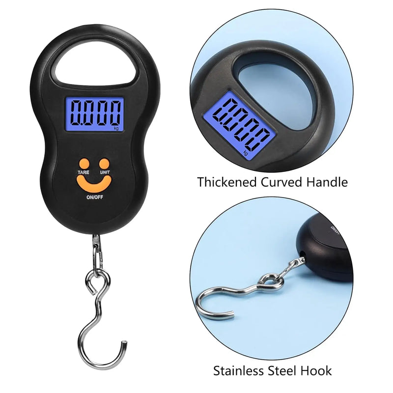 Balança eletrônica portátil, mini balança de gancho pequena, balança pequena para bagagem de viagem, balança de bolso de 50 kg, digital de cozinha LCD