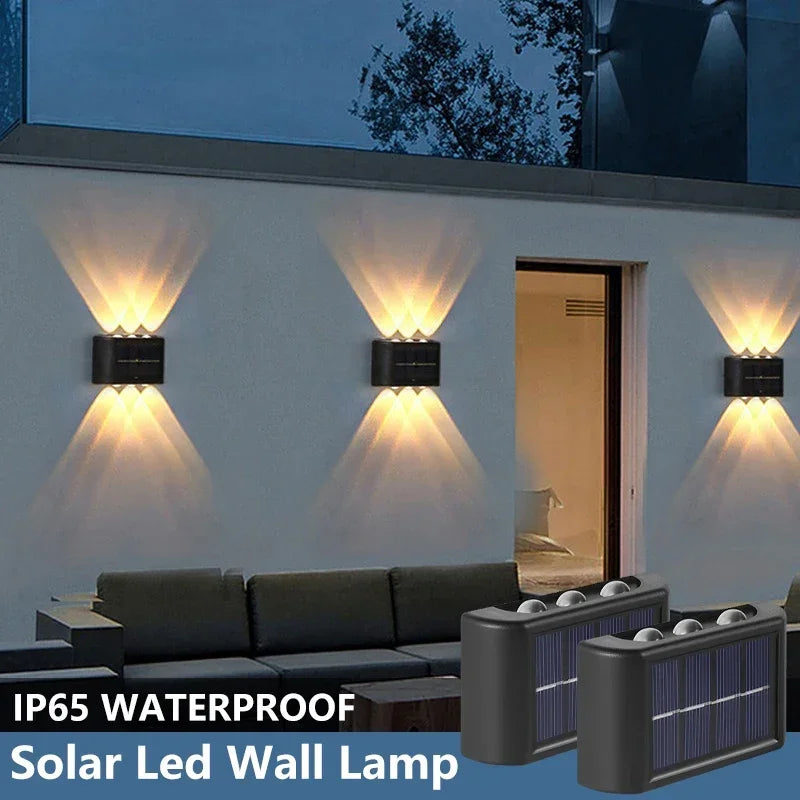 Luminária de parede solar externa à prova d'água com energia solar para cima e para baixo iluminar casa jardim quintal decoração luz solar externa