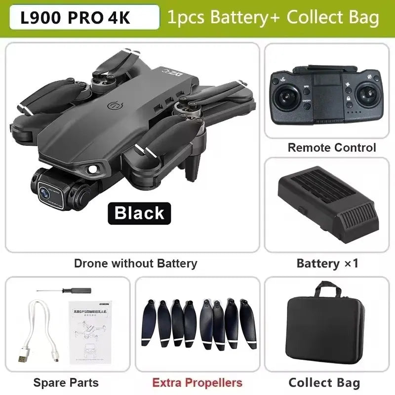 Drone L900 Pro GPS 4K HD profissional com câmera dupla 5G Wi-Fi, fotografia, quadricóptero dobrável sem escova, distância de 1,2 km, drones de brinquedo