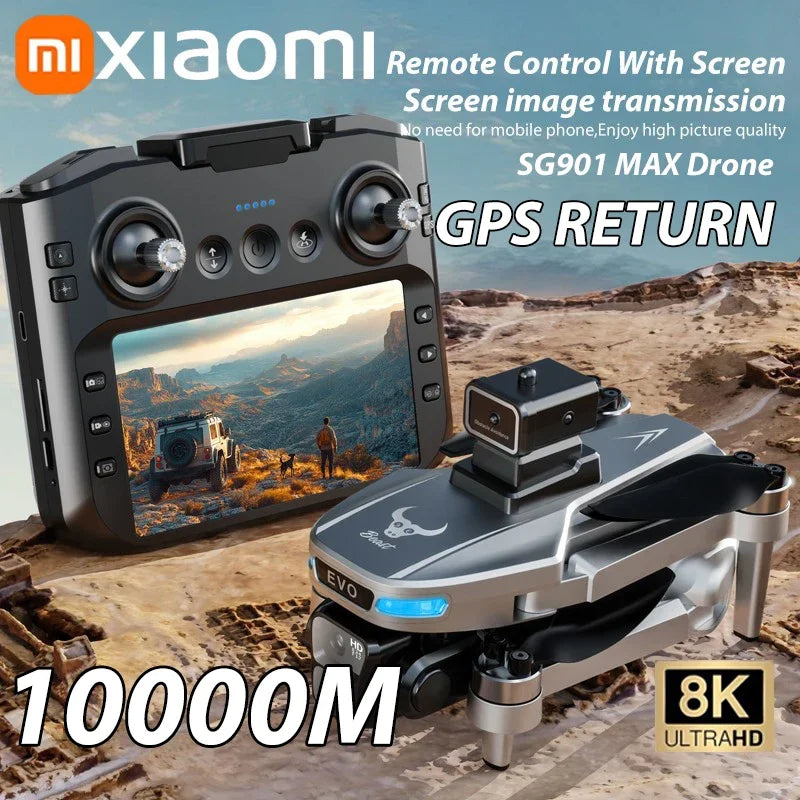 Drone profissional Xiaomi SG901 MAX com GPS, visão aérea 8K HD, evitando obstáculos com tela maior, controle remoto e drone dobrável sem escovas