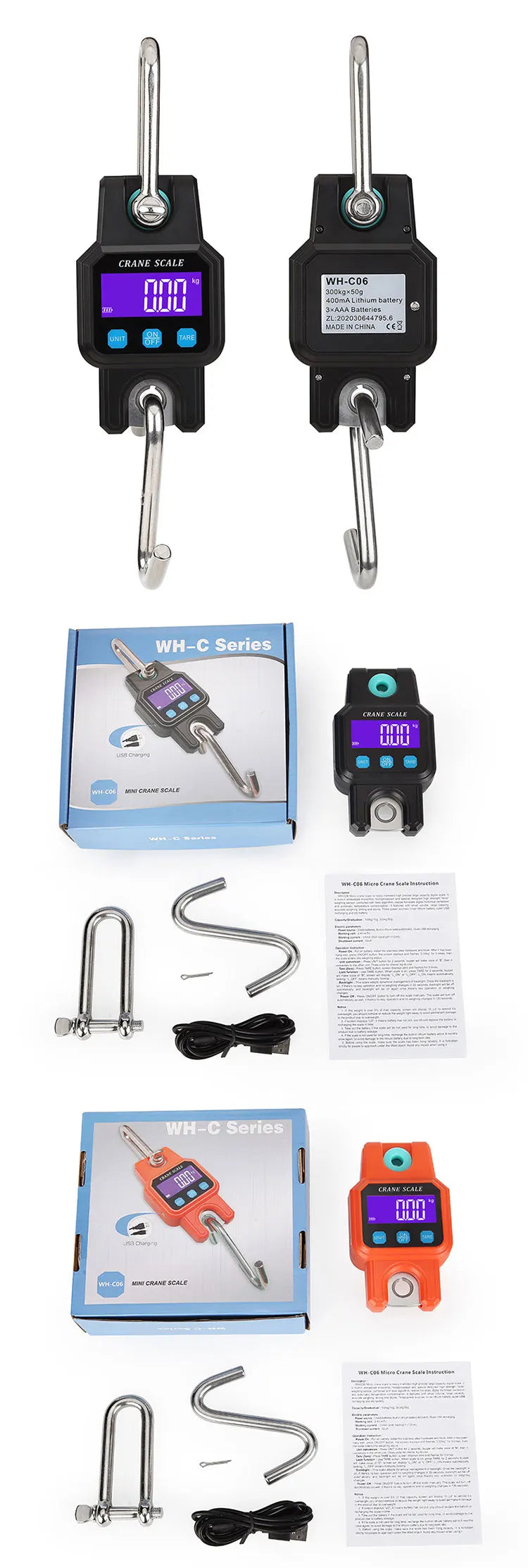 Balança eletrônica portátil WeiHeng C06 com gancho e carregamento Bluetooth, mini balança de elevação para uso doméstico