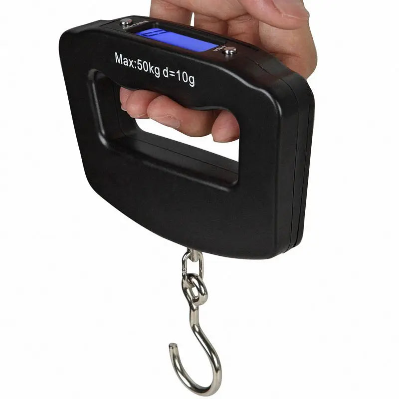 Balança portátil de 50 kg/110 lb com LCD digital para malas, mala de viagem com alça, bolsa para pesagem de peixes, balança suspensa com gancho