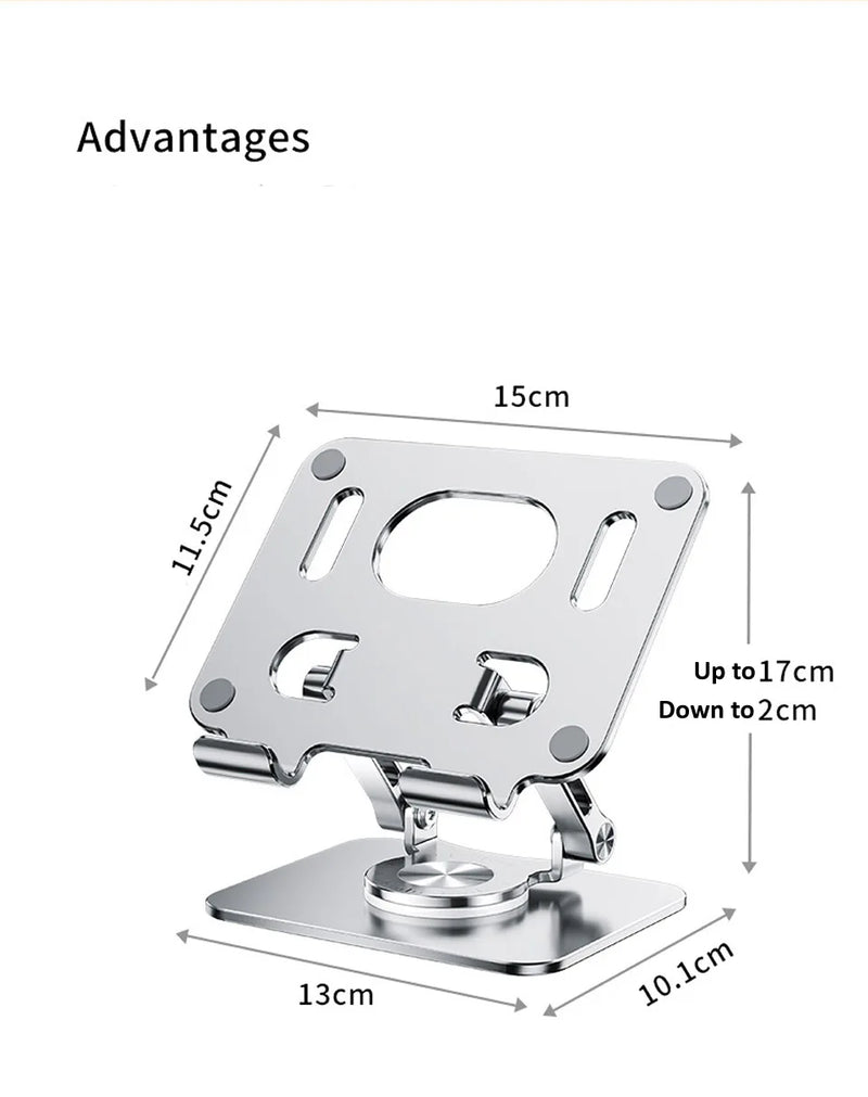 Suporte para tablet com rotação de 360° para iPad, suporte dobrável ajustável para tablet, suporte de alumínio para celular compatível com iPad Pro/Air/Mini