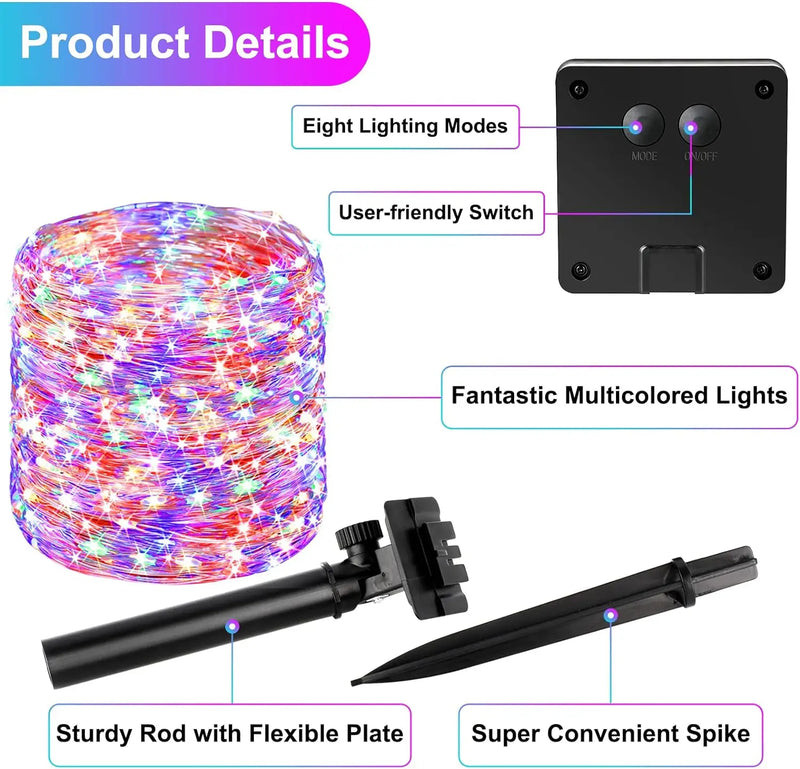 4Pack 400 LED Solar Light Outdoor Lamp String Lights For Holiday Christmas Party Waterproof Fairy Lights Garden Garland Copper