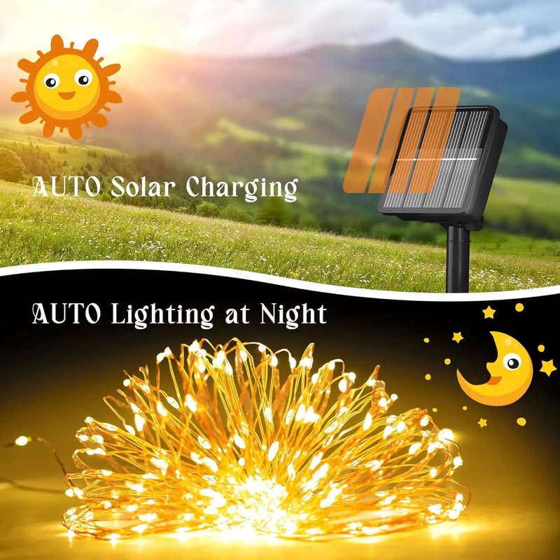 4Pack 400 LED Solar Light Outdoor Lamp String Lights For Holiday Christmas Party Waterproof Fairy Lights Garden Garland Copper