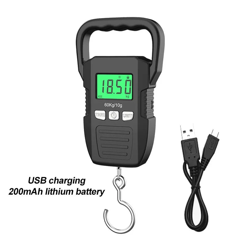 Balança digital LCD de 60 kg/10 g, balança eletrônica para bagagem, bateria/carregamento USB, ferramentas portáteis de pesagem