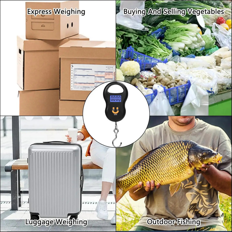 Balança eletrônica portátil, mini balança de gancho pequena, balança pequena para bagagem de viagem, balança de bolso de 50 kg, digital de cozinha LCD