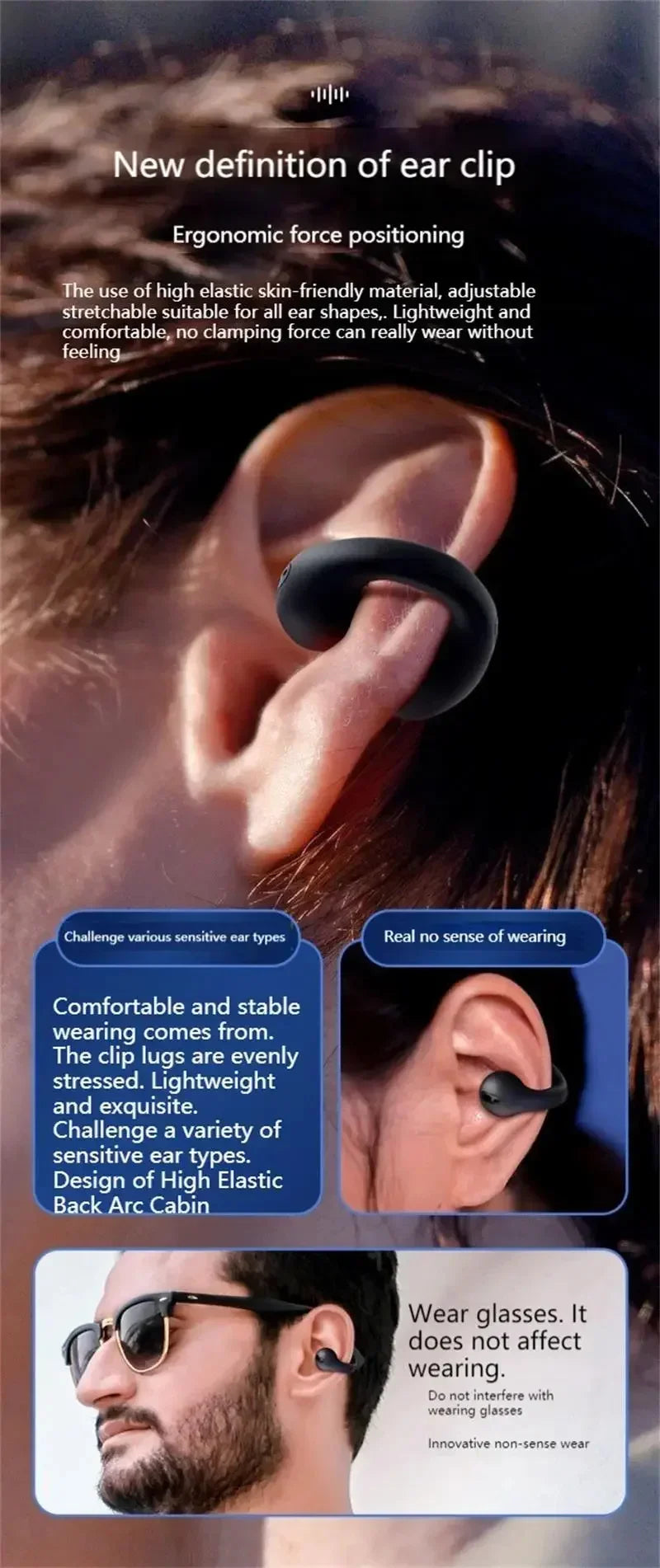 Fones de ouvido sem fio Xiaomi Earclip Bluetooth 5.3 Fones de ouvido esportivos ao ar livre Fones de ouvido com controle de toque para iPhone Huawei Samsung
