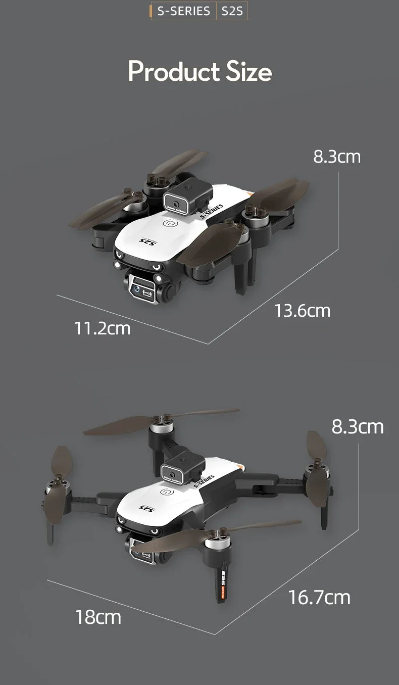 Mini drone S2S 4k 8K HD câmera de prevenção de obstáculos fotografia aérea motor sem escova dobrável rc quadricóptero brinquedo infantil