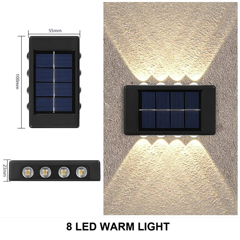 Luminária de parede solar externa à prova d'água com energia solar para cima e para baixo iluminar casa jardim quintal decoração luz solar externa