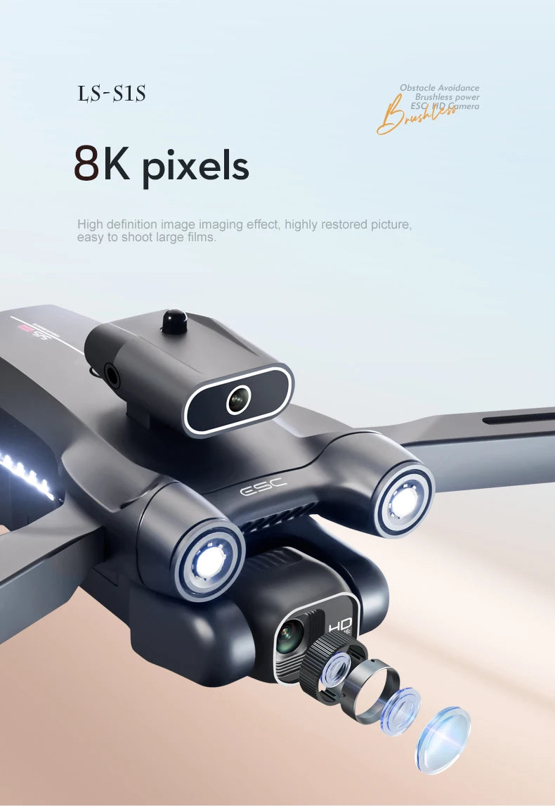Novo Mini Drone S1S Profissional 8K HD Câmera Desvio de Obstáculos Fotografia Aérea Sem Escovas Dobrável Quadricóptero