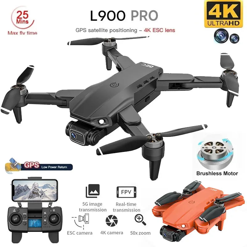 Drone L900 Pro GPS 4K HD profissional com câmera dupla 5G Wi-Fi, fotografia, quadricóptero dobrável sem escova, distância de 1,2 km, drones de brinquedo